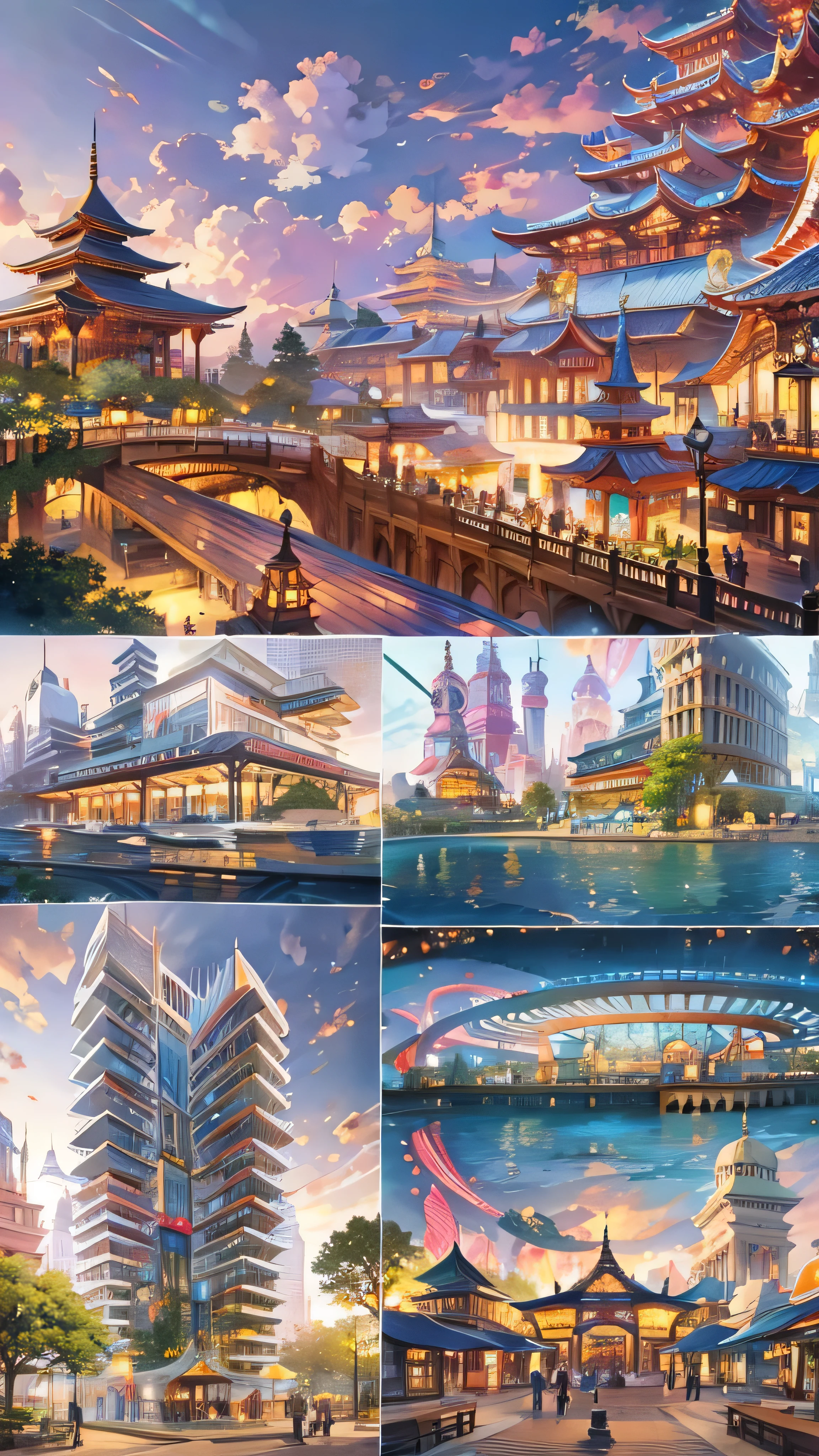  high-definition picture ,国際Expo の大きな会場、Future Buildings 、Various Pavilions , background,  Colourful National Pavilions,  amazing on the beach, Exquisite architecture, BEAUTIFUL BUILDINGS , Expo ,  beautiful detail,  Official Art