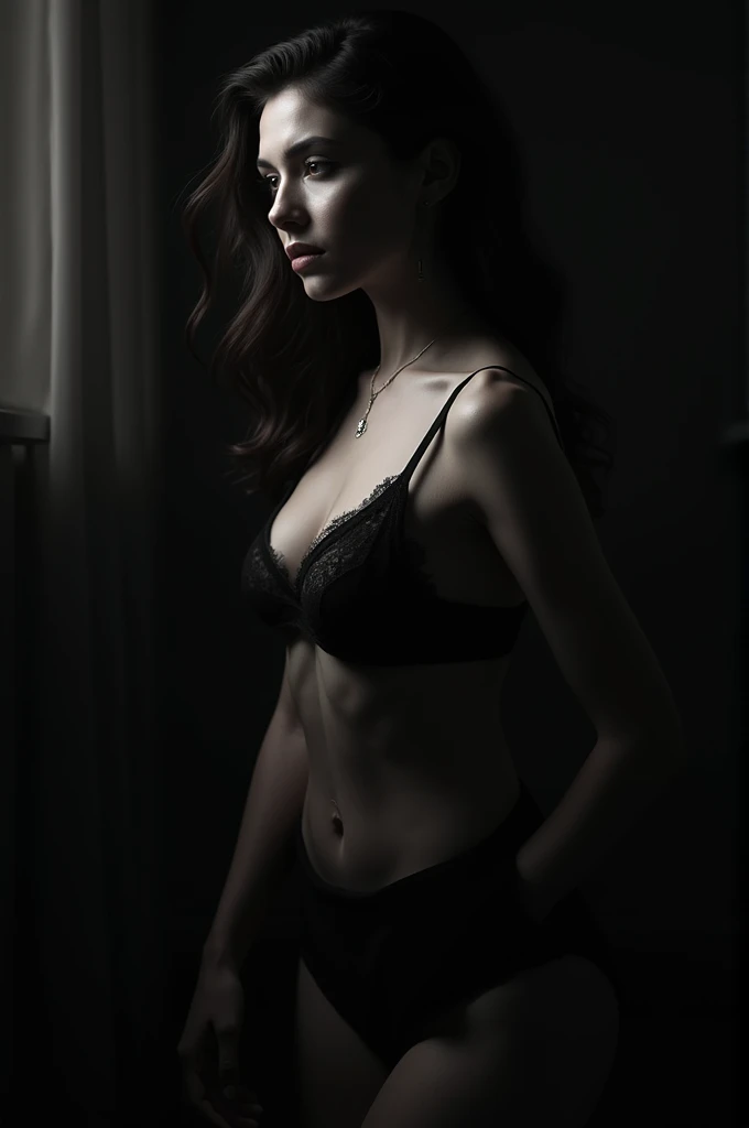 Greta Thunberg, ultra realistic, ((goth)), (high detailed skin:1.2), 8k uhd, dslr, Dramatic Rim light, high quality, Fujifilm XT3, ((sexy seductive pose:1.3)), (enormous breasts:1.4), (extremely tight sheer and small panties:1.4), (strapless bra:1.3), ((on her hands and knees:1.3)), ((cleavage:1.1)), ((man standing behind her pushing her breasts together:1.3))