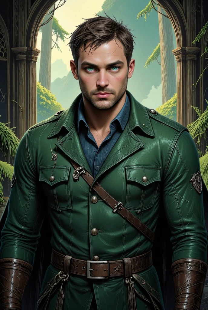 Arafed l &#39; man in the green jacket in the woods , vin diesel, hero,  Epic medieval fantasy character , Portrait de Fin le manteau sauvage,  Dwayne Johnson as Harry Potter,  Dominique Toretto , photo de personnage fantastique, Ronaldo Nazario, photo de profil, Fantasy épique D&D Hobbit Voleur