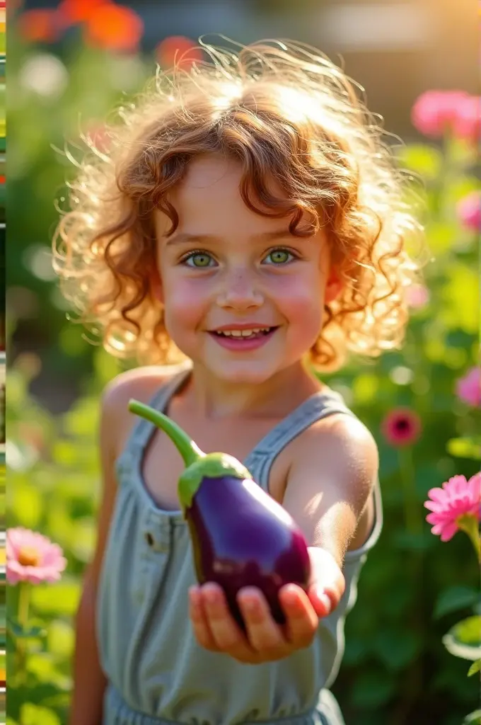 Girl hand holding aubergine realistic photo