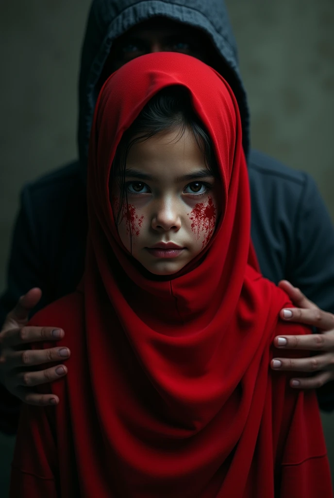 (photorealism:1.2), 4 year girl with full black abaya,
bleeding ear,crying,face cover with moon light