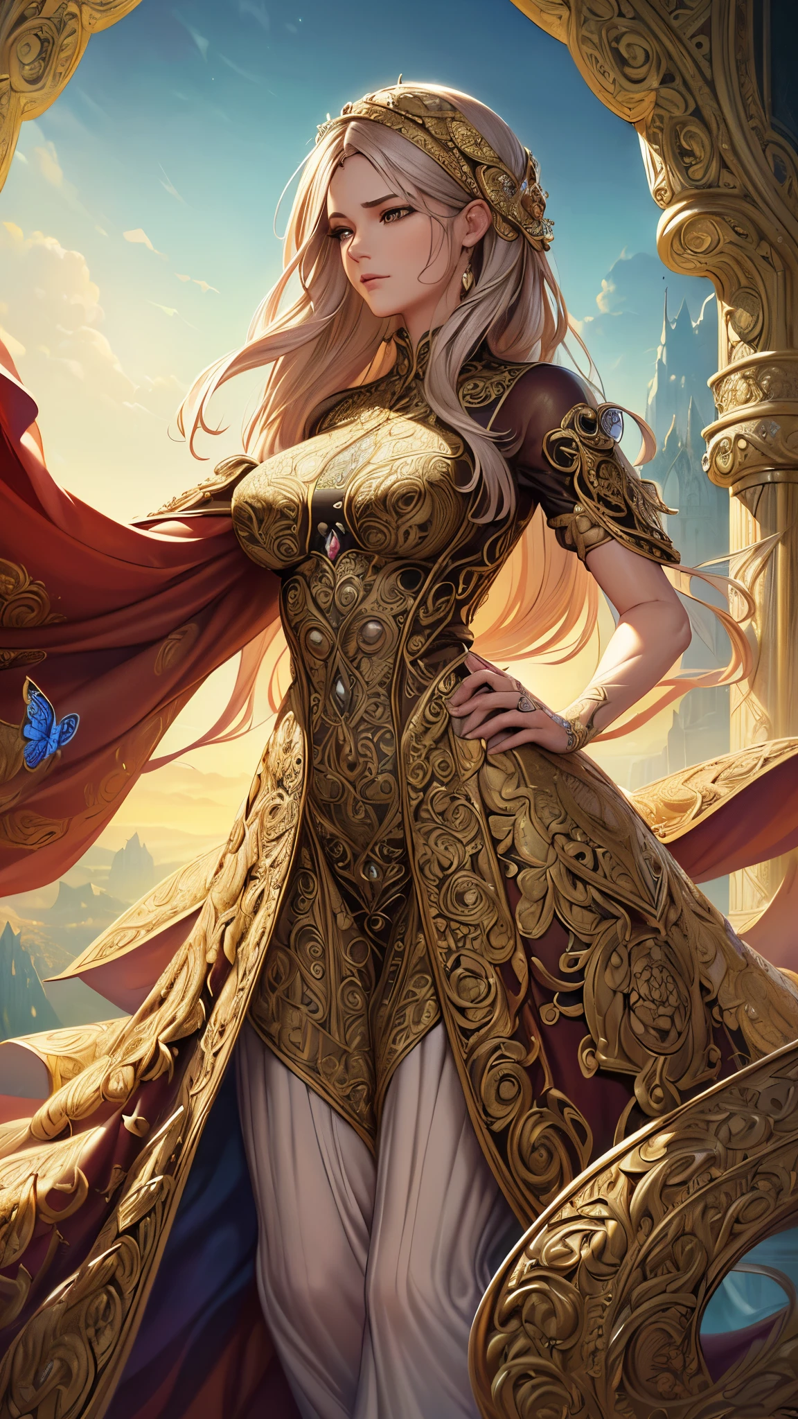 (( top quality )),(Super high resolution),( super detailed ),( detailed description ),(( best CG )),( Best Artwork ), Ultra Precision Art, Amazing Painting Art,(Exquisite art:1.5),( intricate and elaborate fantasy art:1.6), fantastic, woman, Coat Wrapping Her Body , Hair tousled by the wind