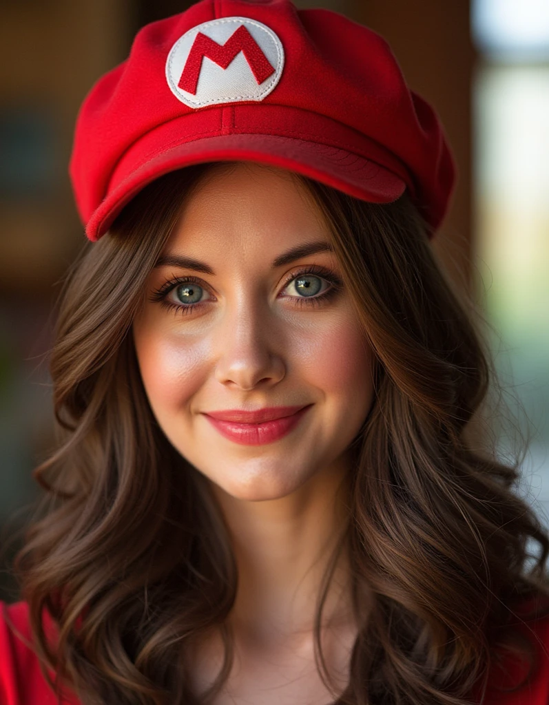 cinematic photo Portrait of girl as super Mario, red hat, fantasy, highly detailed, digital painting, artstation, concept art, sharp focus, illustration, art by Tony Sart and artgerm and randy vargas, 35mm photograph, film, bokeh, professional, 4k, highly detailed