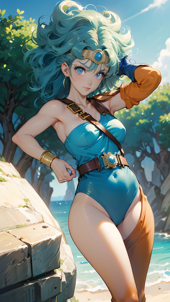 (((SFW、sound、Highest quality、Top notch work、Normal body、8k、Detailed face、Ultra-precision、normal hand、Refer、5refer、Highest)))、beautiful girl、Green Hair、yamato nadeshiko、((Small 、Shortcuts、Blue leotard、muscular、Red Cape、Circlet))、(((Sexy po))、Female Heroes、 Fight、Fight is ready、((Perfectly executed:Description of the whole body,Standing posture,Draw the details well、There is no anatomical problem))、grassland