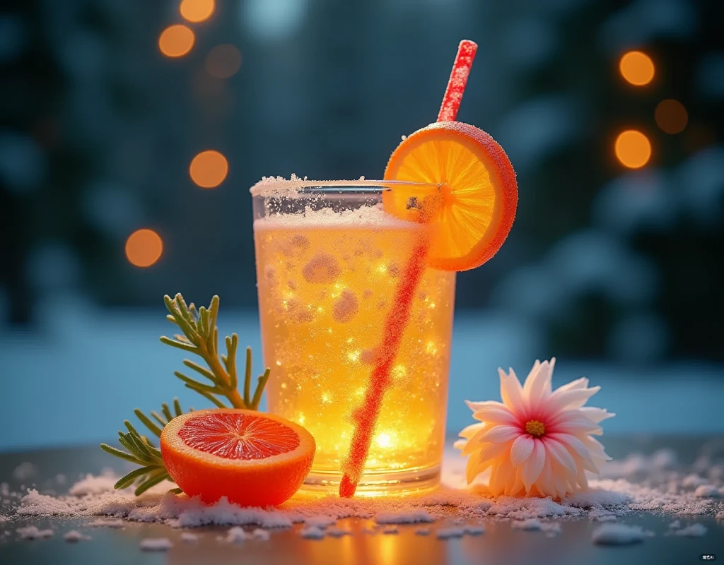 flower, outdoors, food, day, water, blurry, cup, no humans, fruit, depth of field, leaf, white flower, scenery, pink flower, drinking glass, drinking straw, drink, glass, watercraft, orange \(fruit\), boat, still life, orange slice, cocktail