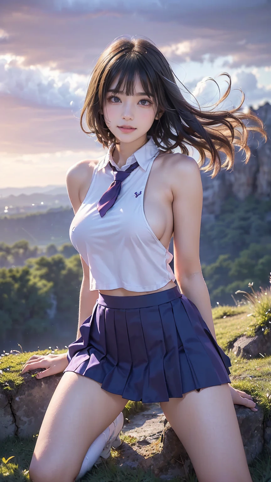 (masterpiece:1.2, Highest quality), (Realistic, photoRealistic:1.4), Ultimate beauty、mature、(Beautiful Features、Detailed lips, Beautiful eyes with attention to detail)、(Beautiful Teeth), blush, Captivating Gaze、masterpiece,(Highest quality,Hyper Detail)、 Natural Makeup,Looking at the camera、Looking up、alone,Cute woman in her 20edium breast、Short Bob Hair、(Bangs too)、Mysterious Beauty, Perching on the clouds, (Fantasy Illustration:1.3), Captivating Gaze, Seductive posture, The charm of another world, Mystical Sky, (Written by Luis Royo:1.2), (Yoshitaka Amano:1.1), ((moon 夜)), pastel colour, (Cloud Detail View:1.3), Outdoor、palace、 (Bandaged、Eye patch、uniform、Collared long sleeve shirt、Gingham check pleated mini skirt、Lace frilly panties、(Red ribbon tie)、Earrings、(topless:1.6)), Side Lock, (Midnight background, full moon、Fantasy、cherry blossoms、petal)、(Wet hair、Wet skin:1.3)、(Semen is on it:1.5)、(Extra Bust Up Shot:1.2)、(Shot from above)、(smile、I'm worried、Open your mouth:1.2)、(Wave your hand:1.2)、(show pussy:1.2)、(slouch、Sit with your legs apart)