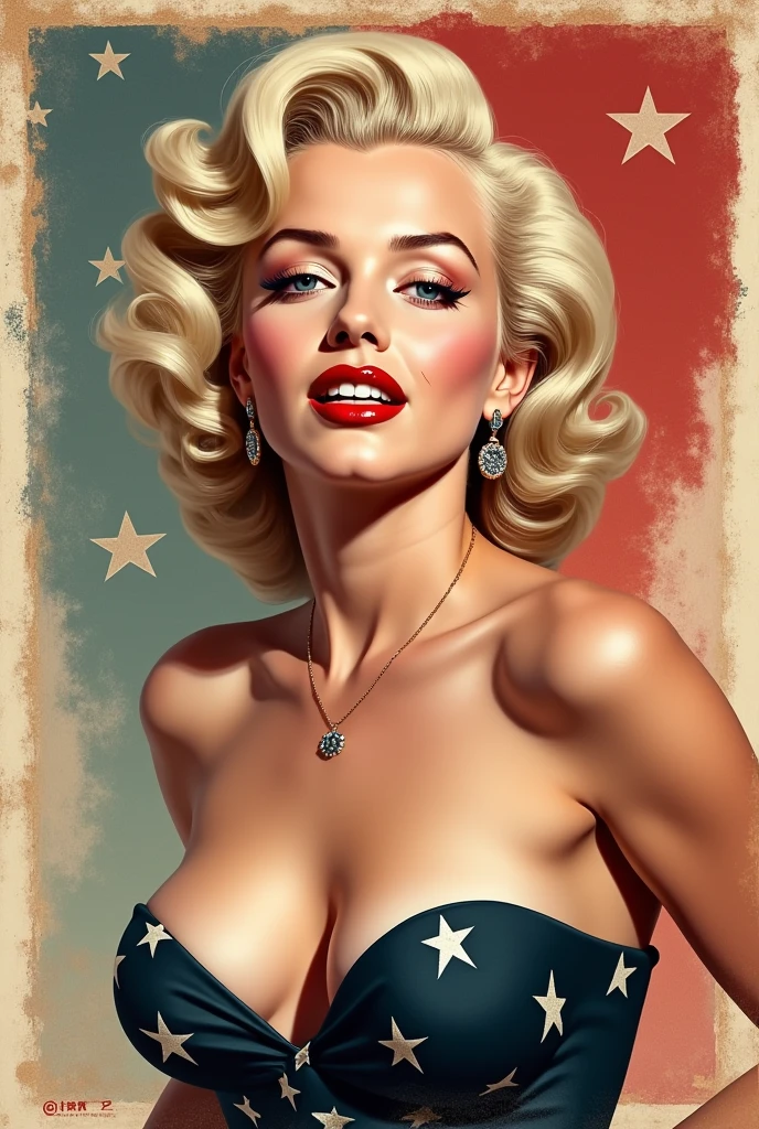 Pinup blonde bombshell seductive voluptuous patriotic sexy lustrous