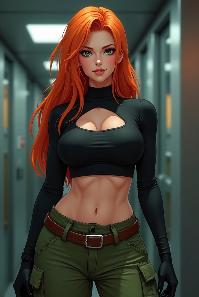 (cartoon style:1.2), Drawings of ([Sports Woman]), wearing black T-shirt, Tight Pants, perfect eyes, detailed face, black background, fun posing, flirty look, Centered, scale to fit the dimensions