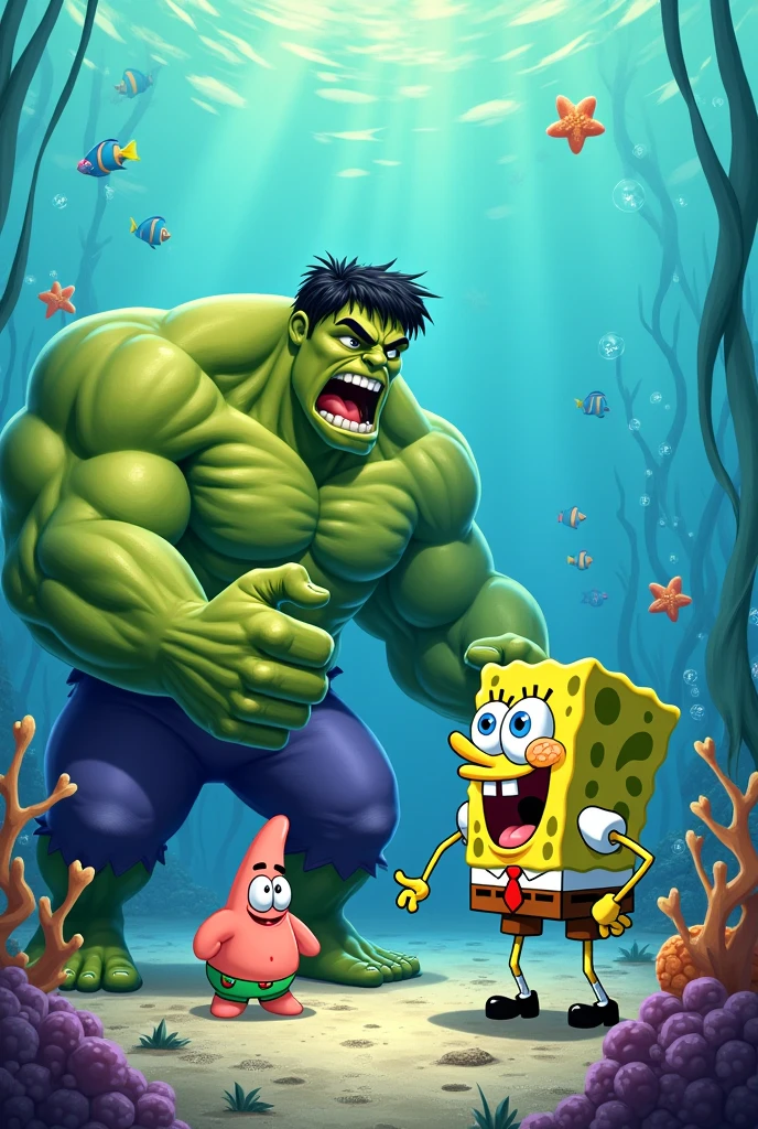 Muscular Sponge Bob punching Ben 10