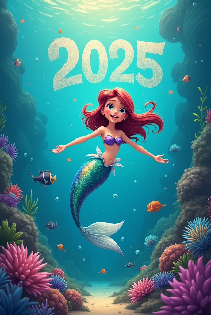 Child girl WITH STRAIGHT RED HAIR, PETROLEUM BLUE BACKGROUND, a crystal ball in her hands.