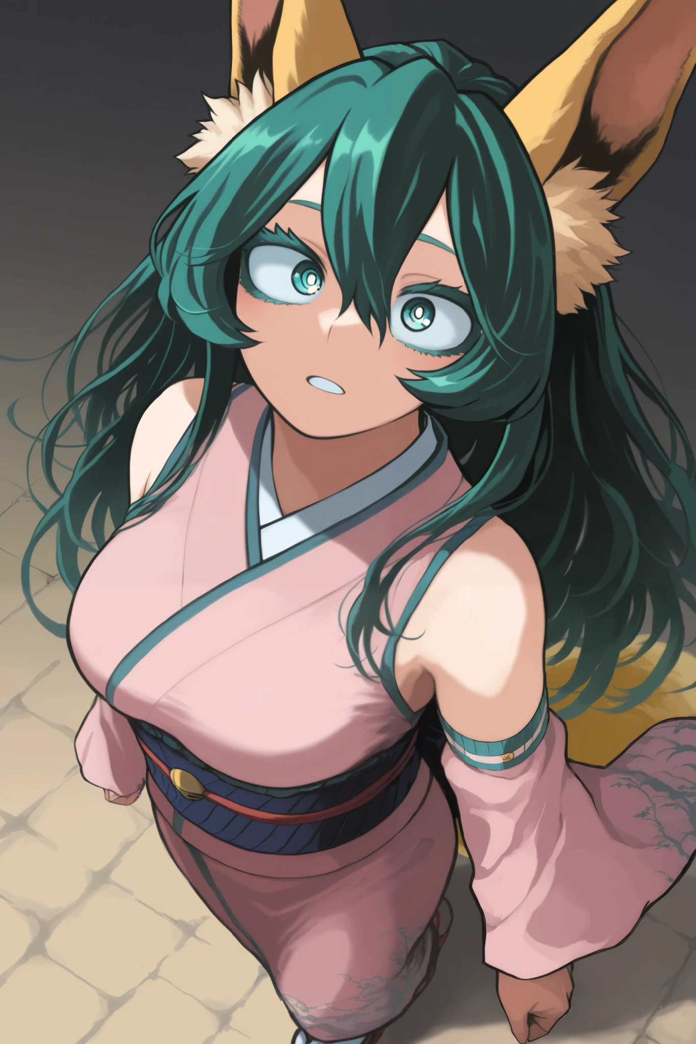 score_9, score_8_up, score_7_up, score_6_up, score_5_up, score_4_up, Kohei Horikoshi, My Hero Academia,
BREAK
(masterpiece: 1.0), best quality,, perfection, extremely shaded,
BREAK
1girl, Asian, long detailed hair, foreshortening, traditional kunoichi armlets, kimono, kitsune, fox ears, fox tail, high angle shot,
