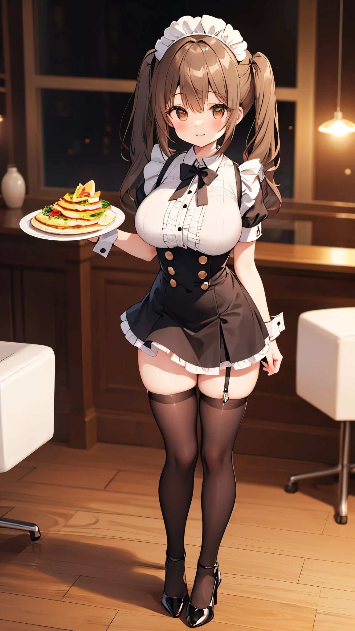 (dynamic angle:1.3, front view:1.1, breast focus:1.3, from above:1.1), (dynamic posing:1.2, sexy posing:1.2), (seductive smiling:1.3), ((looking at cake,Taking a cake out of the golden oven, worried about the outcome:1.2)),highest quality、(real、photorealistic:1.4),(ultra high resolution, 8K RAW photo, clear focus), best qualtiy, natural lighting, field depth, (Bright pupils, detailed beautiful eyes, high detailed face), Red lip, (tight focus:1.2), a girl 22yo old, Wearing a pastry chef uniform:1.3 , Thicc, thin breast, long hair, blue eyes,garter stocking, cleavage:1.2, midriff, black shorts, black thighhighs, thigh strap, pretty girl, (highly detailed beautiful face and eyes,firm breasts),real skin,((black,hair,long pony tail hair)),thin pubic hair,cute,lovely, detailed eyes,(double breasted:1.0,under bust:1.0),(with sparkling eyes and a contagious smile),open mouth, Looking at Viewer,A scene of cooking in the kitchen,looking at the golden oven