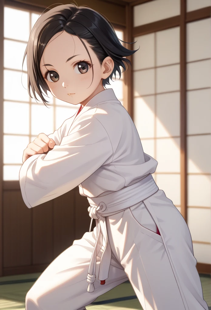 a 7 year old japanese boy, short hair, cute smiling face, traditional japanese loincloth outfit, detailed face and eyes, highly detailed, 4k, photorealistic, masterpiece, vivid colors, natural lighting