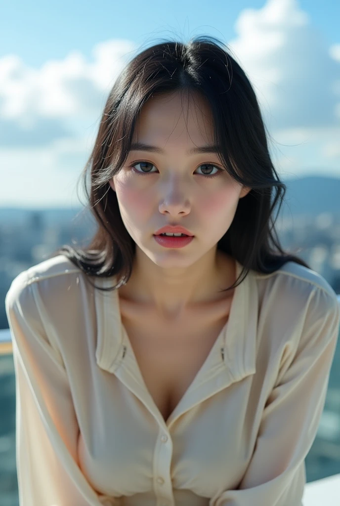 sfw,sfw,(8K, RAW Photos, 最high quality, masterpiece: 1.2), (Realistic, photoRealistic: 1.37), 1 Woman in a suit, Cityscape, Day, Sunny Morning, Professional Lighting, Photon Mapping, Radio City, , masterpiece, 最high quality, high quality, High resolution, big , (Face close-up),Tingling in the nipples、Out of breath、Feels good、