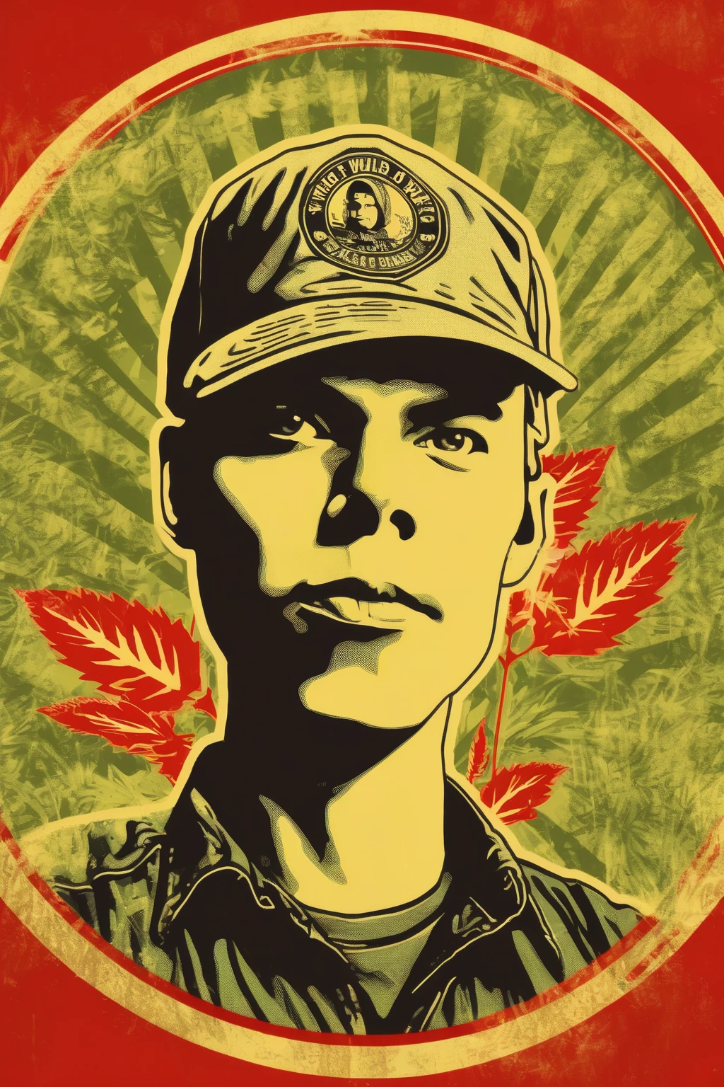 Shepard Fairey Style - a single color image of a catpiss collective weed farmer