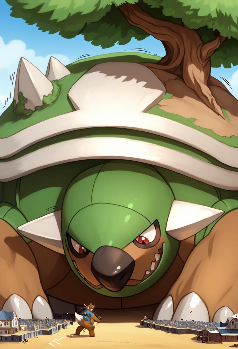 Scribble source_furry, rating_explicit, oseronstyle, 1man, detailed, solo, alone, torterra, feral, gentle and wild, gentle, friendly growl, a human man Transformation in to a macro size Giant feral torterra face,humanity(torterra), chuppy, muscular, big strong muscle, ( black eyebrows :1.1),(perfect eyes), green fur, （artist:takemoto arashi)，paw,（ Black beard :1.3）, (Massiv:3.0, ( heavyweight ,strong,Macro, Emphasize the large size of a building)), background ((medieval Forest, the crack in the street)), a human man Transformation in to a macro size Giant hyper muscular feral ninja torterra, gives a dangerous look, lying on floor, rating_safe, solo, close up, growth, very cramped, trembling, motion lines, torn clothes, playfull growl, powerful and strong feral torterra, pokemon \(creature\), tree, red eyes, claws, spikes, short tail