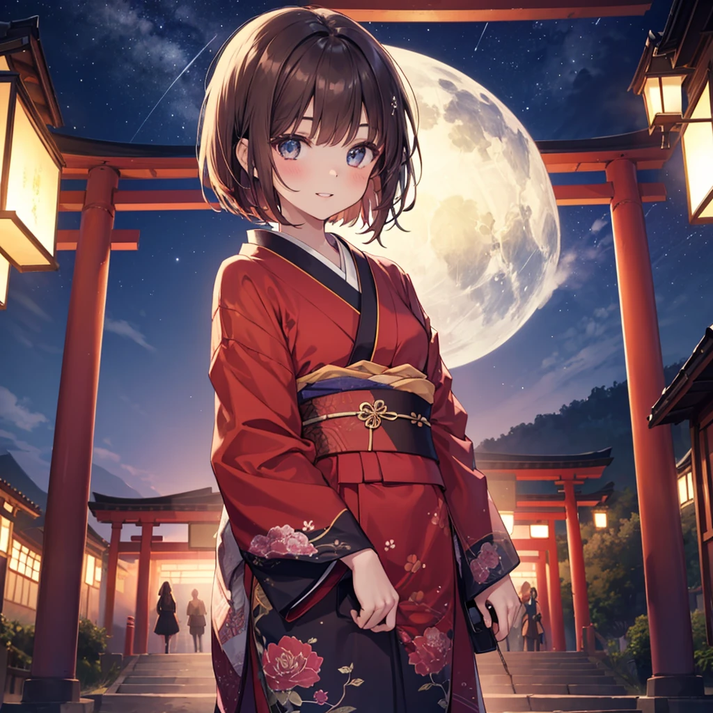 1girl, from below, smile, pretty, black hair, cowboy shot, (buruma:1.2),   Bamboo leaf, Tanabata, milky way, Strip, Blunt bangs, (VEGA), Sweaty