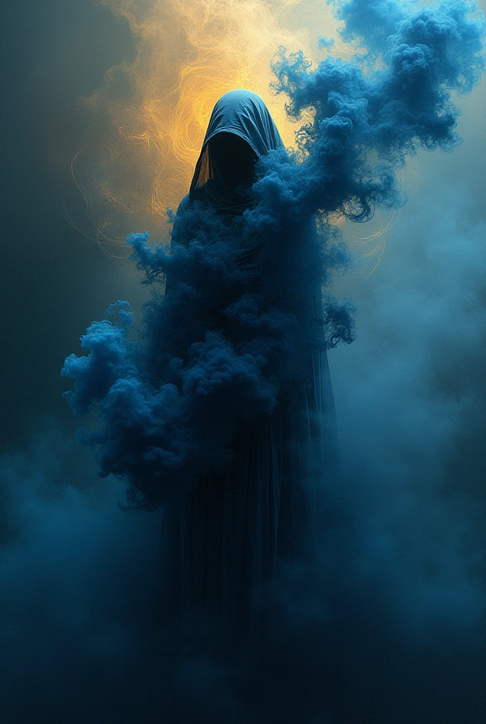 White smoke forming whole body of a sexy ghost, back view, looking at camera,