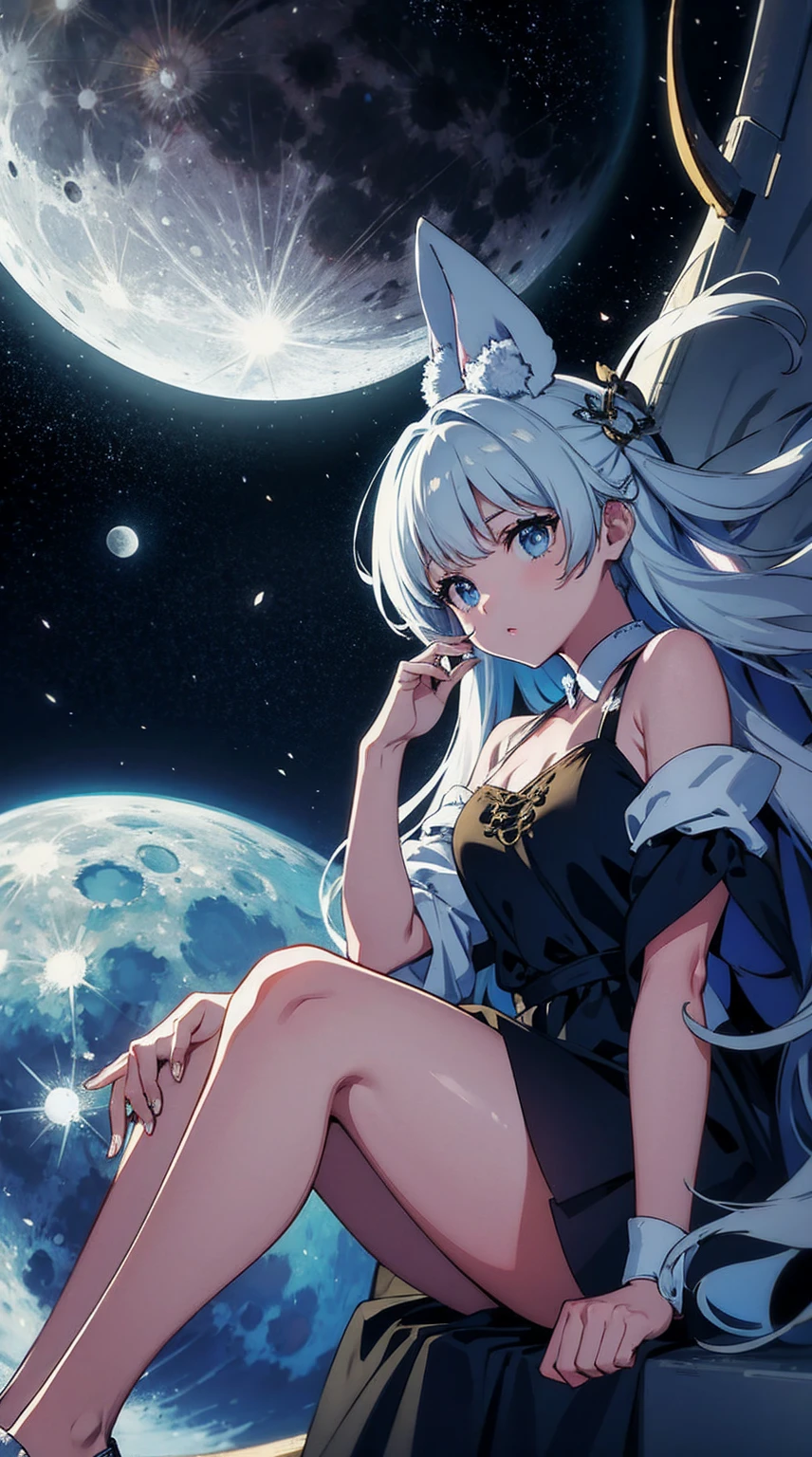 Imagen NSFW estilo anime de de una chica extraterrestre de piel gris con el traje espacial saliendo de un ovni