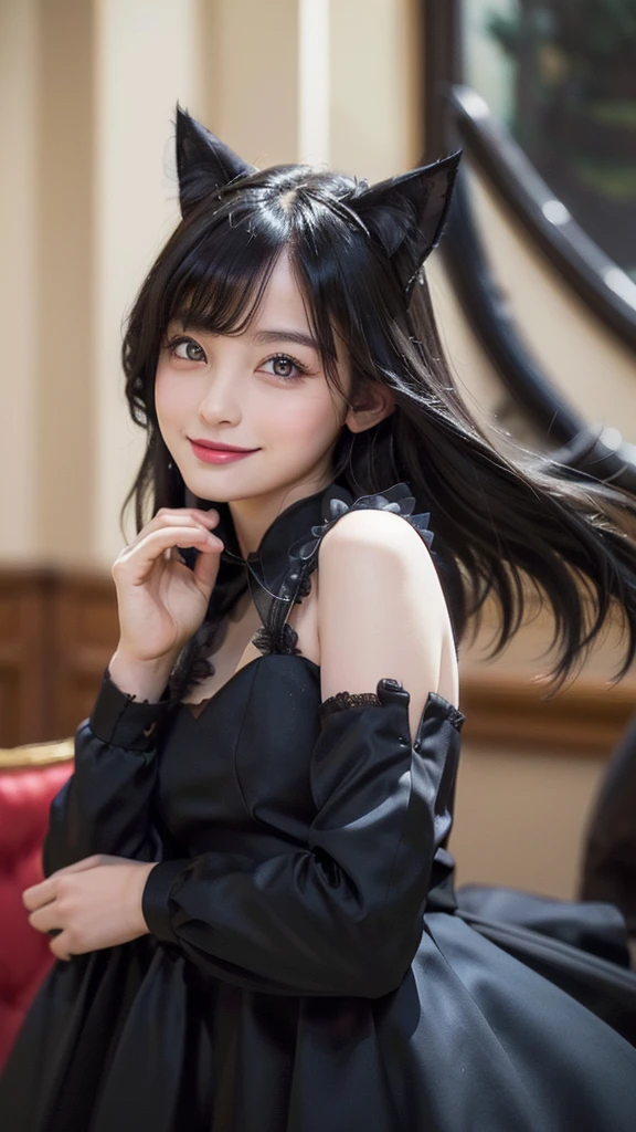 Gothic lolita、a smile、｟Colossal tits:1.2｠、｟Skin revealing｠、Breast Pulling Pose、crisp image、absolutely outstanding image, very extremely beautiful、​masterpiece, top-quality,a picture, kawaii、,8k、gothicarchitecture、courtyard