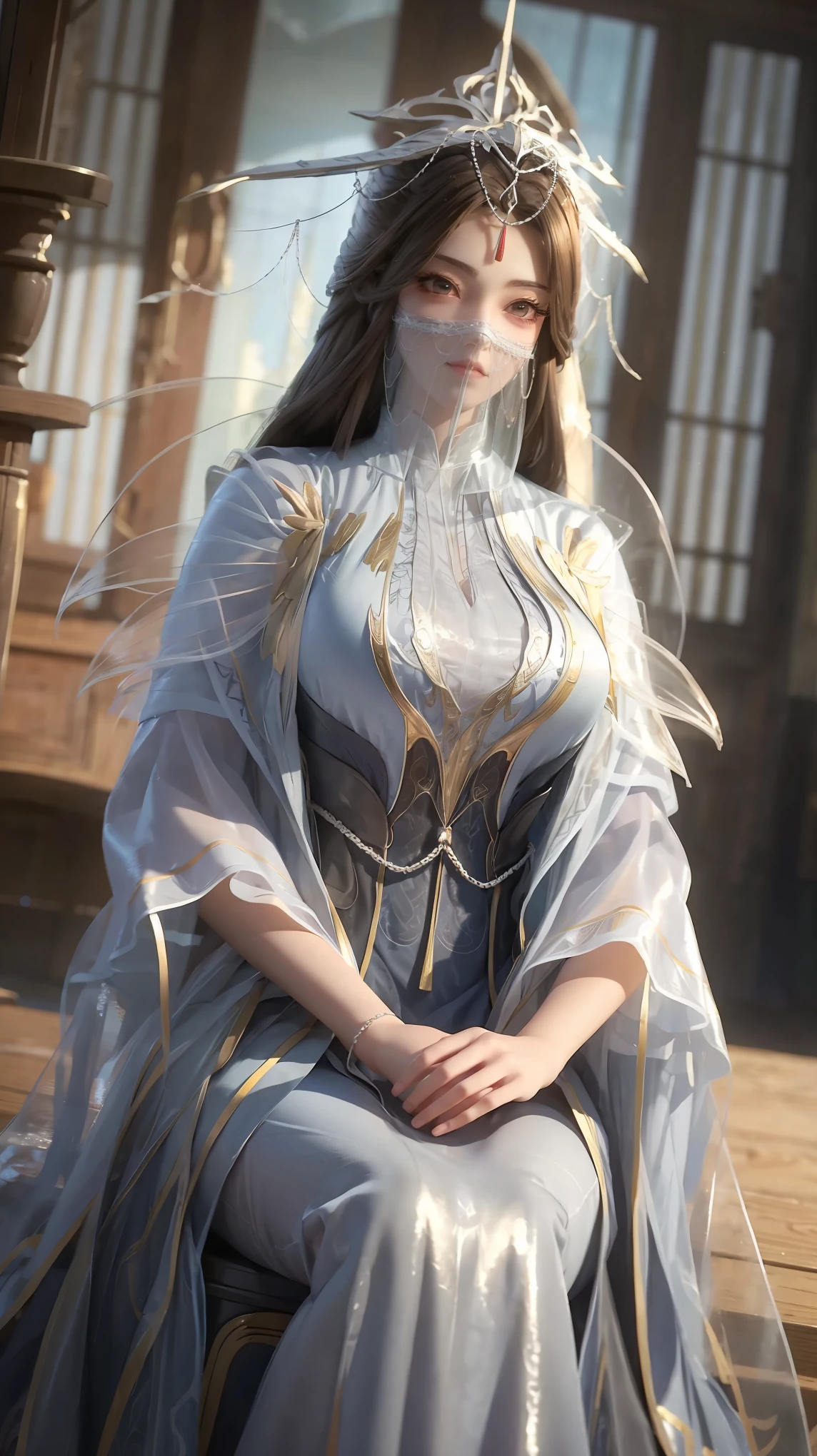 Arad woman in a dress sitting on a throne, cute anime waifu in a nice dress, very huge huge large fake breasts, trending on cgstation, 8K high quality detailed art, anime barbie in white, highly detailed exquisite fanart, Extremely detailed Artgerm, the anime girl is crouching, Flowing magic robe, Beautiful and attractive anime woman, WLOP 和 Sakimichan,With a translucent veil