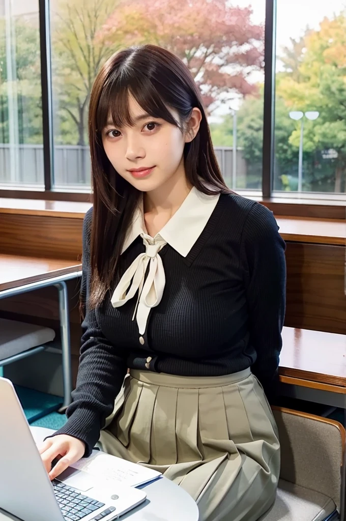 A fifty-something Asian woman sitting at a desk with a book and pen, aoshima Chiho, Chiho, Anime Thai Girl, Kanriu 666, kimi takemura, sakimichan, sakimi chan, Yoshitomo Nara, Ayaka, Japanese Clothing , Ayaka cosplay, student