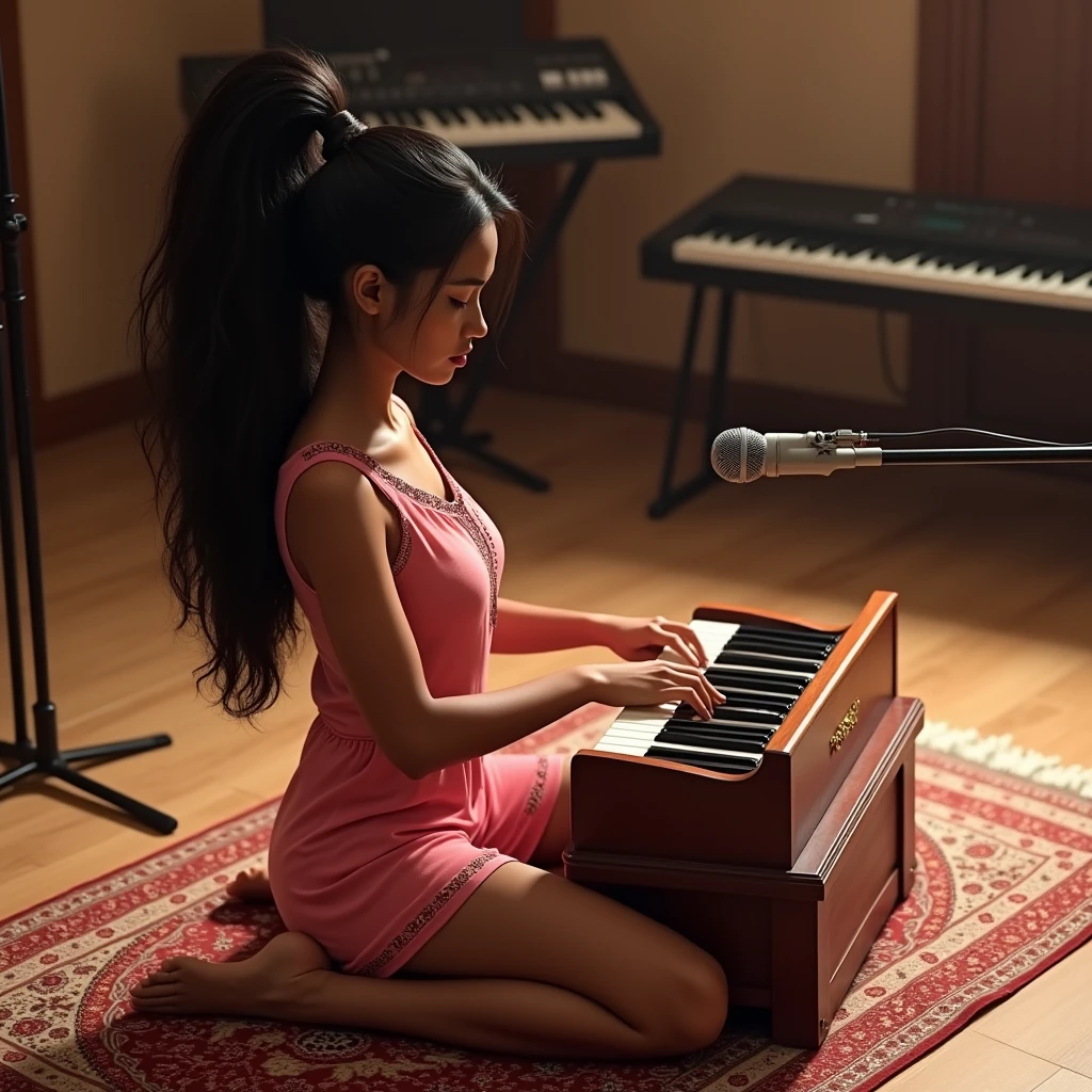 Female pianist with name trupti written on piano 