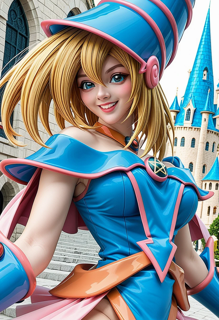 ((Dark magician girl)), ((Yu-Gi-Oh)), Blonde, ((Curvy)), ((Magician)), Excited, Curly long hair, ((Sexy)), Shy, HD, High Resolution, 4K