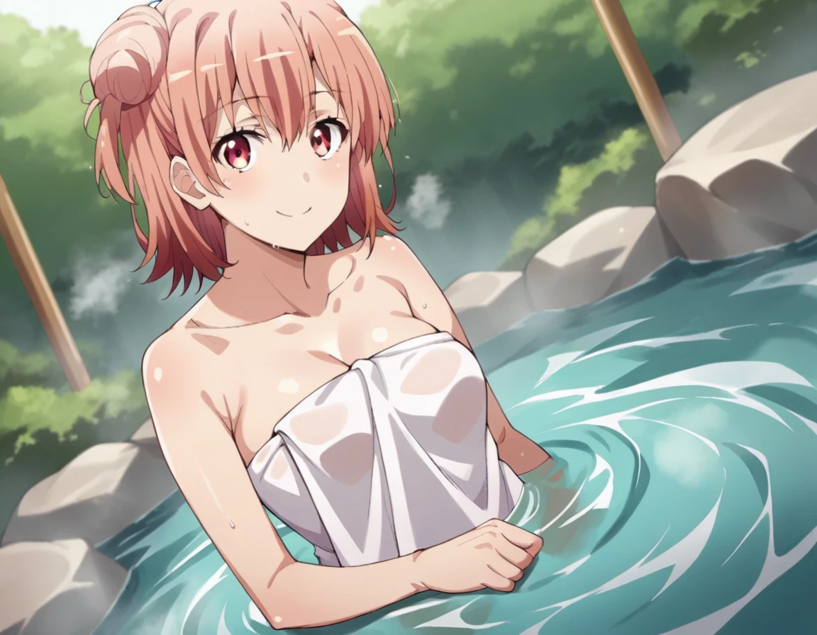 anime girl bathing looking with her back to the camera very embarrassed and blushing but happy, 8K, HD,