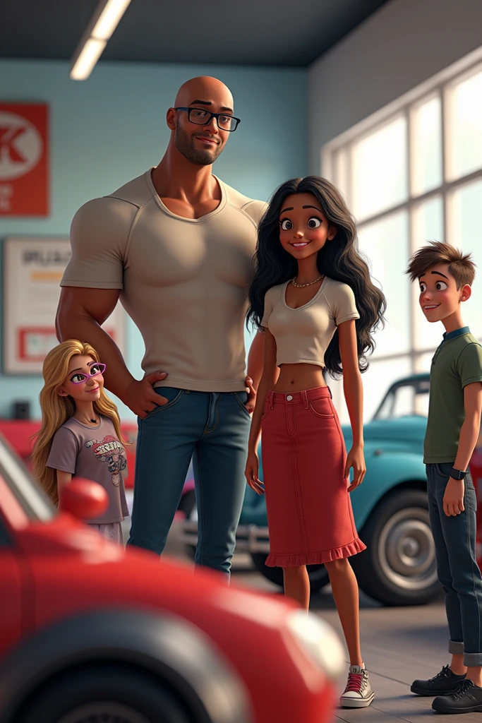 Pink-lipped brunette woman with blue cup and a black and white cat on her left shoulder, Brunette-colored strongman wearing glasses, On feet in the show in high definition, melhor qualidade
