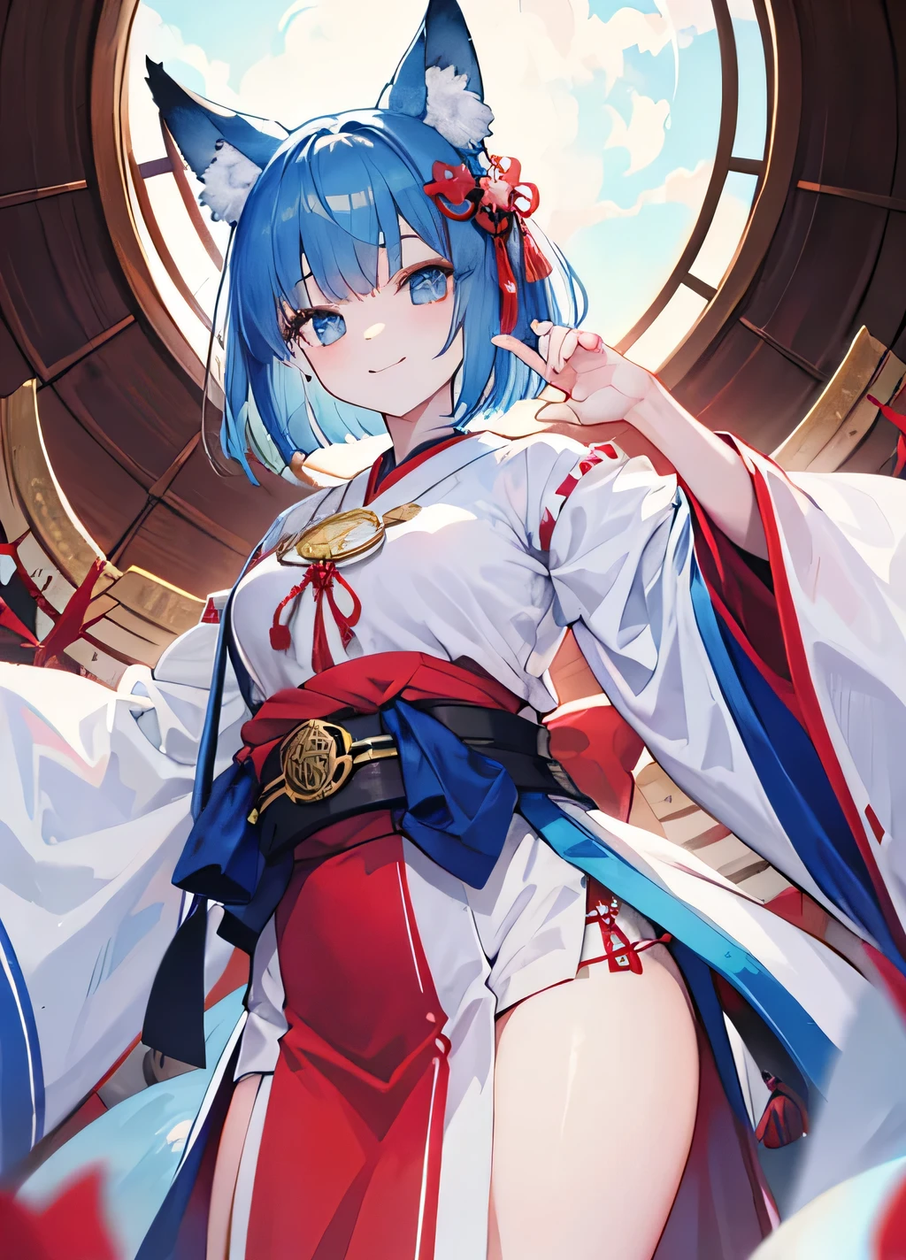 ((masterpiece)), ((best quality)), (ultra-detailed), ((kawaii)), cute, (lovely), ((sexy)), ((extremely detailed)), 4K, (8K), best quality, (beautiful), (anime style:1.2), flat color, painting, //, dynamic pose ((nsfw)), //, upper body, gradation, Beautiful girl with blue hair，short blue hair，Sick，White pupils red eyes，Sick，White pupils，The legs are very thin，The legs are long, red eyelashes, ​masterpiece, 1girl Rei Ayanami, exposes navel, medium breasts, flirting, from behind, buttcup, oni, (oni girl),(oni horns), traditional kimono,(blue and white kimono), japanese traditional parasol,, medium breasts, from sides, short hair, (blue hair, Deep red Eyes:1.2), Sparkling eyes, Cute face, kawaii, Large breasts, delicate hair, Japanese ancient architecture, (Kyoto) , cherry blossom season, dynamic lighting, Japanese town, Japan more in-depth travel exploration, cherry blossoms, lush cherry blossom trees, ((low camera angle, ground view)) Tall and tall，Thin, 8k, ultrarealistik, oficial art,