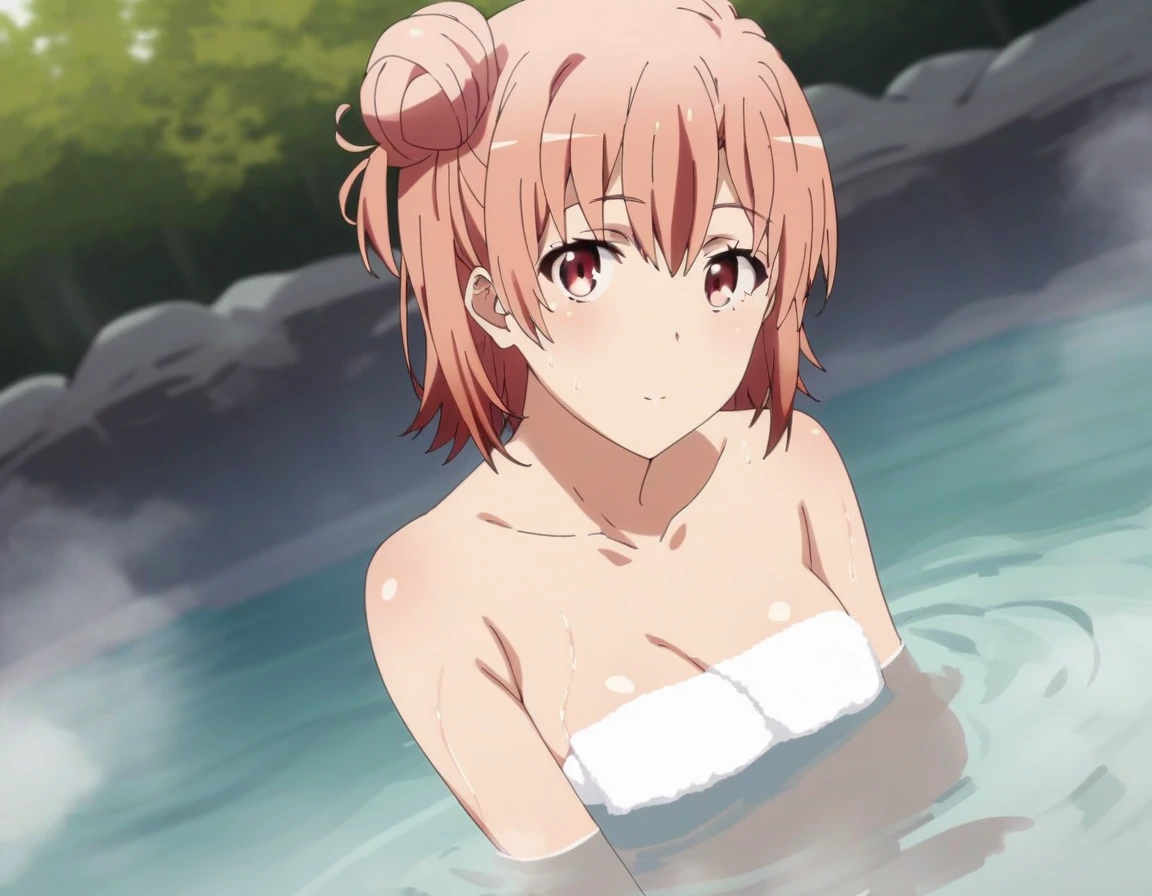 score_9, score_8_up, score_7_up, source_anime,
yuiyuigahama, <lora:yui-yuigahama-s2s3-ponyxl-lora-nochekaiser:1>,
yui yuigahama, short hair, brown eyes, orange hair, hair bun, single hair bun,
nude, naked, 
outdoors, onsen, towel, naked towel, steam, bathing, nude cover, partially submerged, water, bath, steam censor, wet towel, blush,
looking at viewer, cowboy shot, dutch angle, solo,