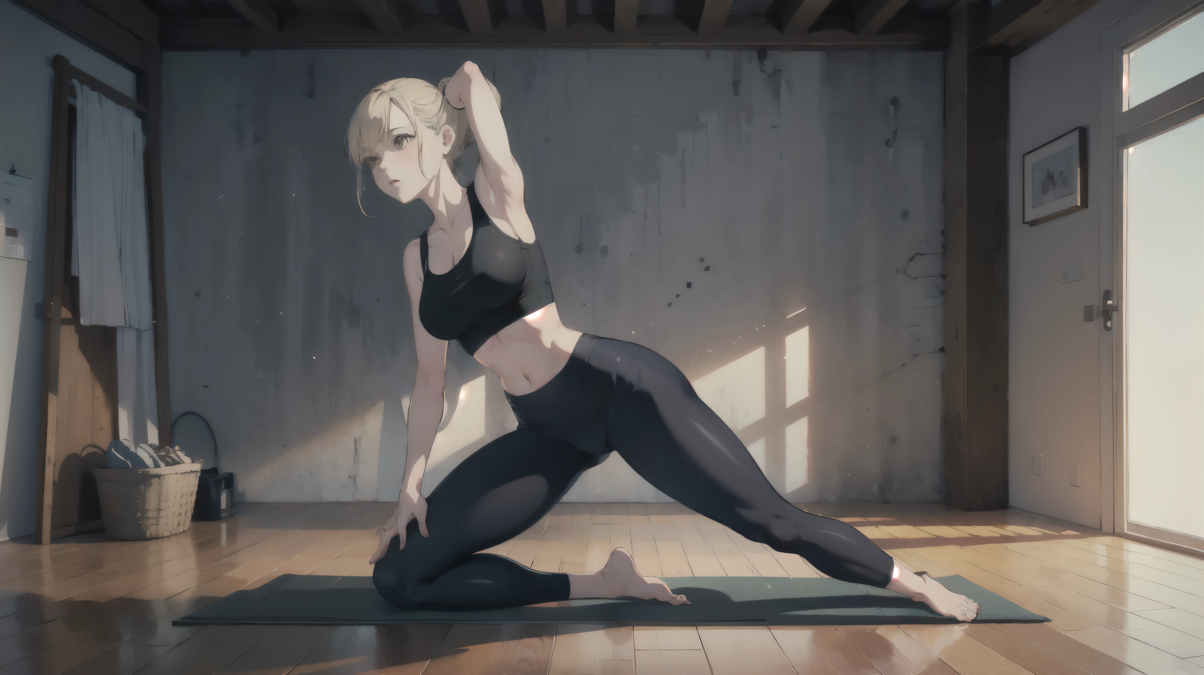 Yoga, (masterpiece, best quality, ultra detailed), stretches, perfect anatomy,
