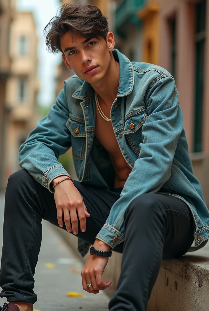 Tumblr male influencer, teen, Asian, Brazilian, lilac hair