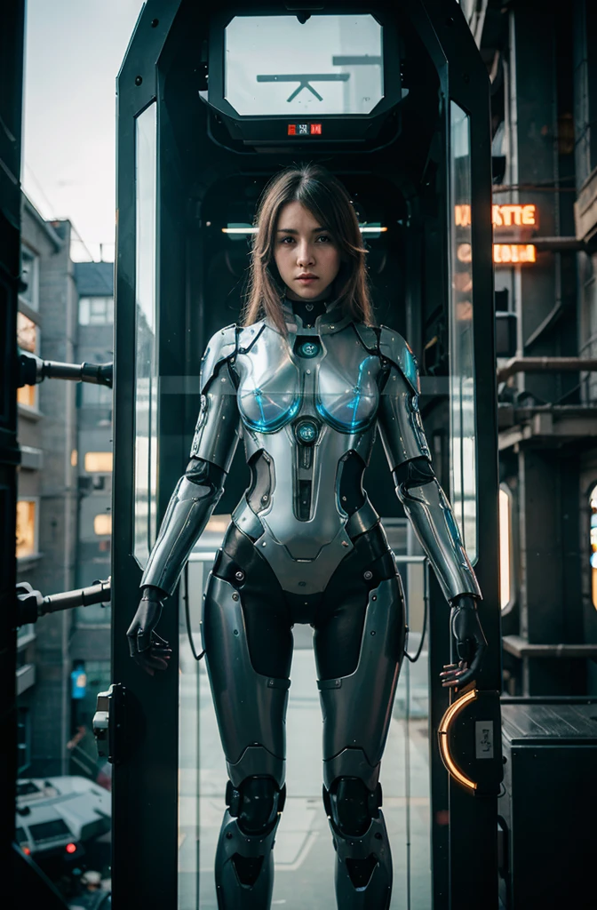 ((fashion photography)), perfect face, perfect eyes, (medium full shot) of (desirable futuristic soldier) young woman, australian, pale skin, mint green eyes, busty build, long dark bangs hair, wearing Psionic shield chest armor with telekinetic barrier, psychic-resistant tactical suit with mind dampening, neural interface helmet with psionic detection, psionic disruptor gauntlets, Tactical energy sword with variable blade length and plasma edge, set in public park, Relaxation Pavilion, Sleek structure with curved glass walls, futuristic ergonomic seating pods, interactive holographic displays, minimalist coffee tables, hanging gardens , laughing, arms crossed, masterpiece, best quality, photorealistic, very aesthetic