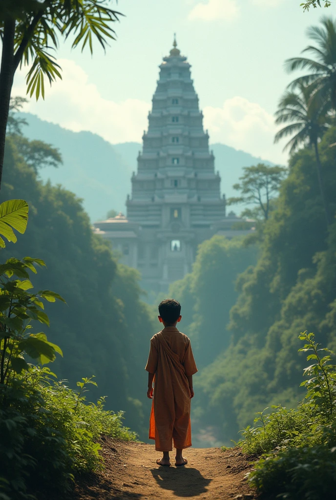 Big indian old house with a boy