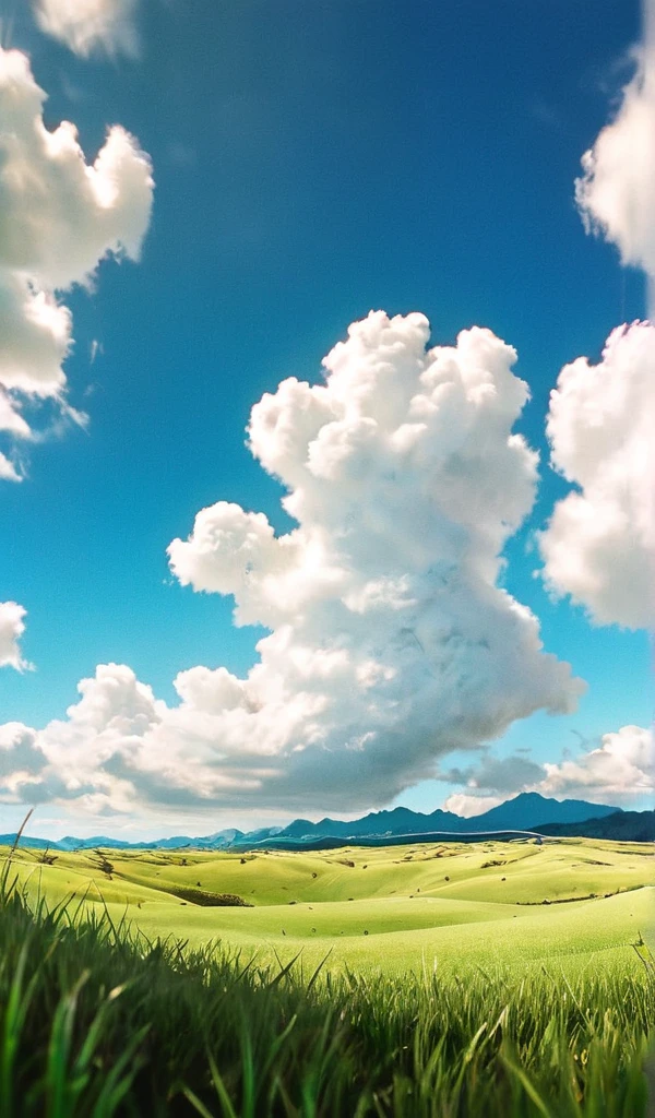 8k, masterpiece, Diorama,  anime style ,  High Definition  , 自然のwind景, 自然のwind景画, Beautiful sky, Wide sky, grassland, wind,