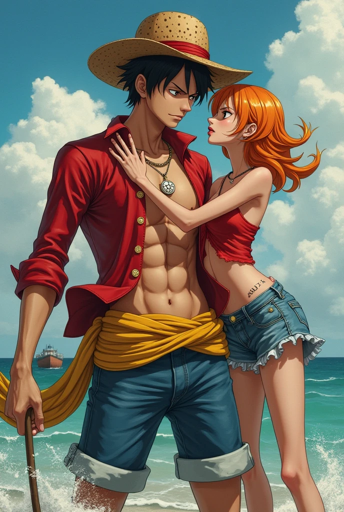 Increase pirate ships,Red-haired Shanks standing on the boat wearing Luffy's straw hat