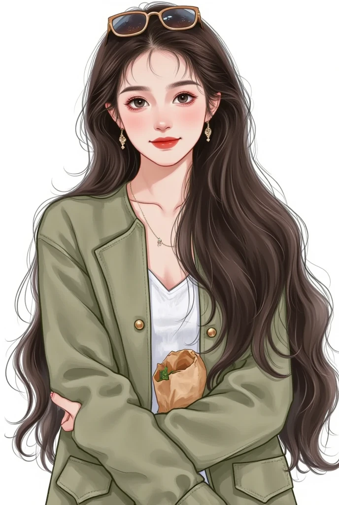  A picture of a woman with long hair wearing a jacket,   High-quality fan art  ,   Portrait of a black fan Yoshihide   , Bowart style  ,  realistic and cute girl painting , Portrait of a Korean actress ,   high quality portrait,    hand-drawn cartoon art style,   is trending on artstrations  ,   beautiful painting style  , 可爱的数字艺术,   High Quality Color Sketch  ,   cartoon style  