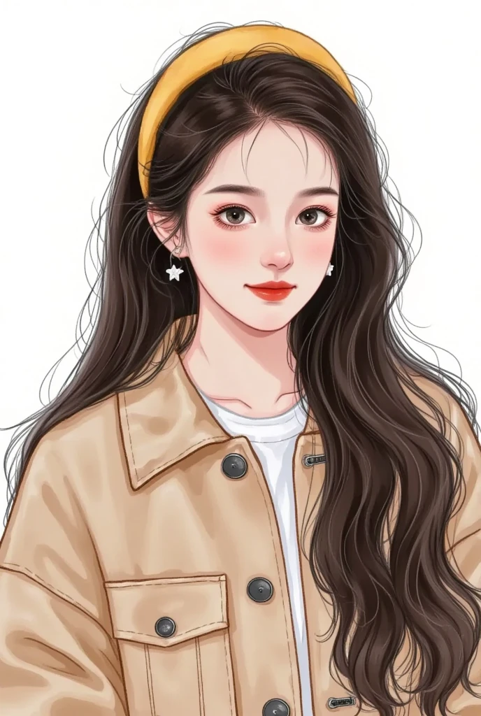  A picture of a woman with long hair wearing a jacket,   High-quality fan art  ,   Portrait of a black fan Yoshihide   , Bowart style  ,  realistic and cute girl painting , Portrait of a Korean actress ,   high quality portrait,    hand-drawn cartoon art style,   is trending on artstrations  ,   beautiful painting style  , 可爱的数字艺术,   High Quality Color Sketch  ,   cartoon style  