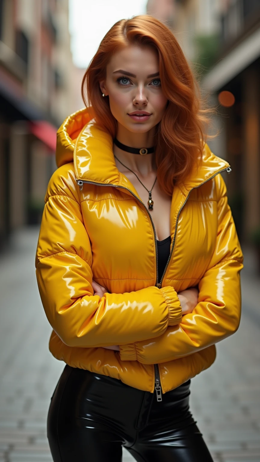 April, close up portrait, yellow jumsuit, photography, trending on artstation, sharp focus, studio photo, intricate details, highly detailed, by greg rutkowski <lora:April:0.7>