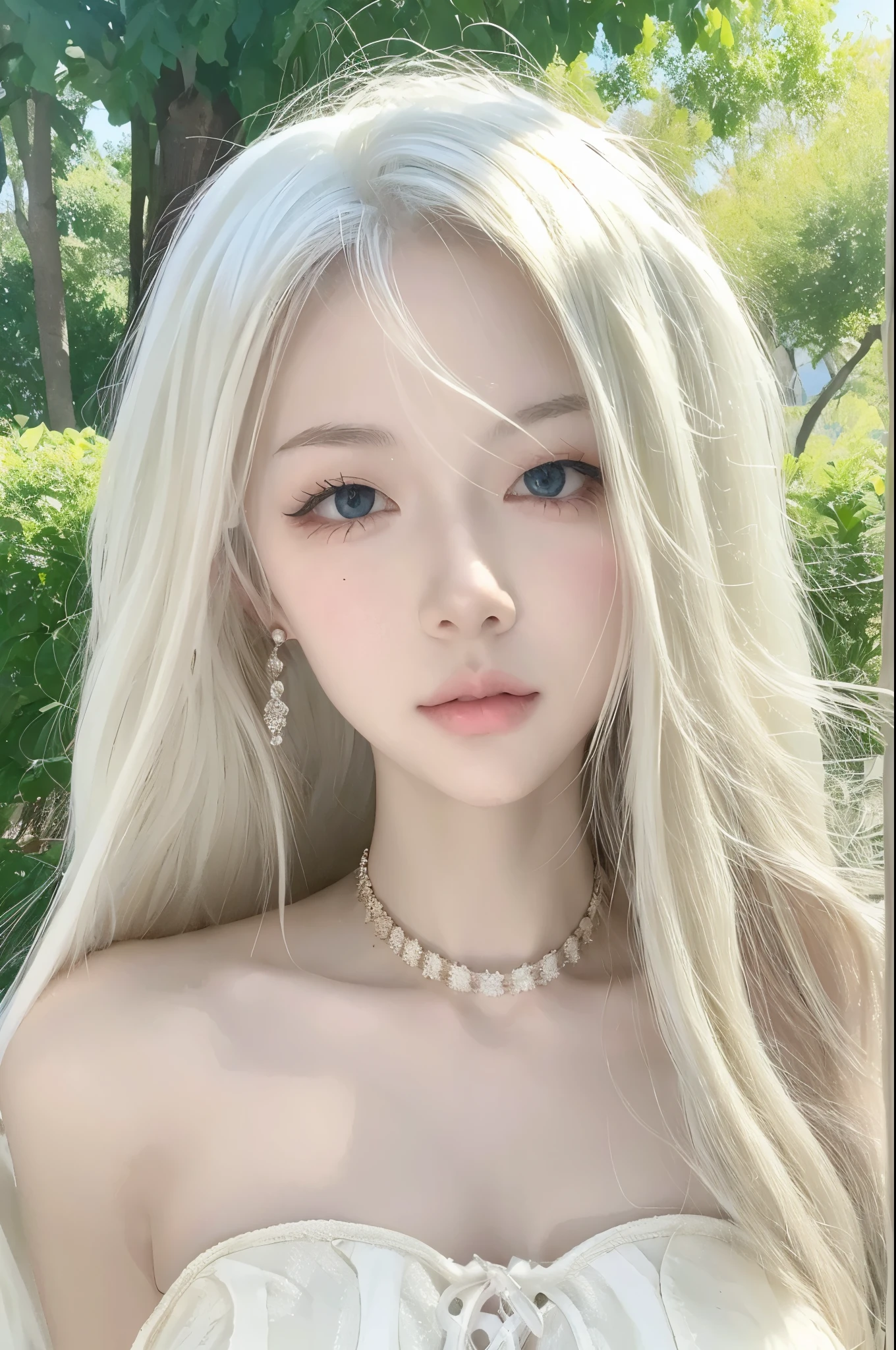 Masterpiece, Best quality, Ultra-detailed, illustration, Close-up, straight on, Face focus, 1girll, White hair, Golden eyes, Long hair, Halo, Angel wings, Serene expression, view the viewer