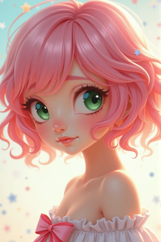smudgy, traditional art, liu2, brush texture, score_9, score_8_up, score_7_up, score_6_up, score_5_up, score_4_up, BREAK 1girl, solo, portrait, cute girl, pretty, fair, messy hair, star draw on right eye, cleavage, looking at viewer, detailed background, (masterpiece, high quality:1),