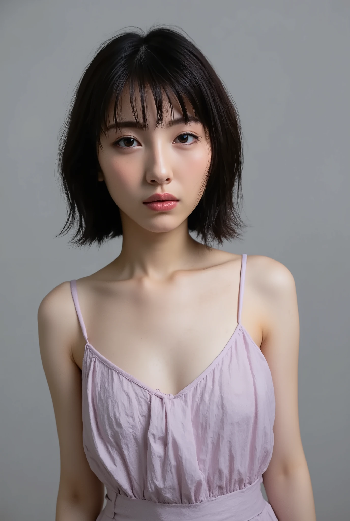 (( petite woman, Voluptuous women, without makeup, black hair)), ( full body portrait , black hair, short hair, very large breasts), white skin, Glossy pale lips, skinny, Body Type, Delicate and attractive collarbone, 最 High Quality , RAW photos, realistic, face, とても beautiful, cute, Deep rim , high res, 超 Details, Details, Very Details, extremely Details eye and face, Sharp Eye, sharp concentration , Cinema Lighting, masterpiece, 最 High Quality ,16k,8k, beautiful,Get used to it, exquisite,extremely Get used to it, finely Get used to it, High Quality , insanely Get used to it, ultra Get used to it, 超 high res, 超 High Quality , beautiful face, Japanese , nsfw,When naked , (Completely naked, cute girl, twin tails :1.6),Cinema Lighting , Detailsな乳首,