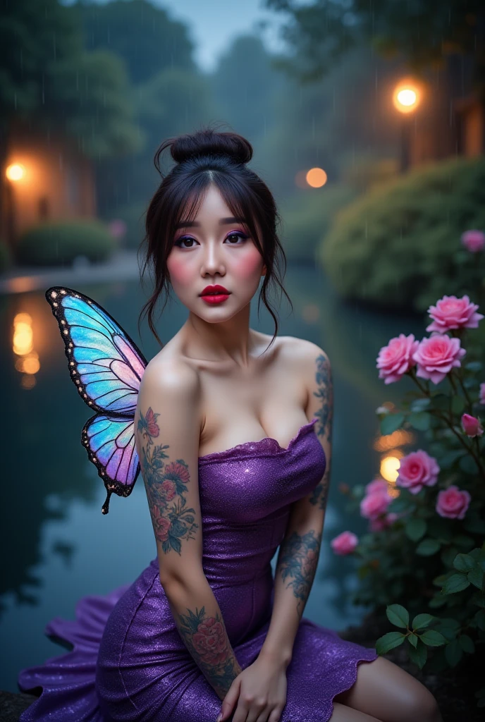 aked fairy showing her ass pretty pink vagina dark butterfly wings labia fairy, goddess figure, pomegranate, juicy, fruiting flowers, blossoms, spring, closeup (elaborate details, baroque 1.5) ((rising a giant cock 1.8))