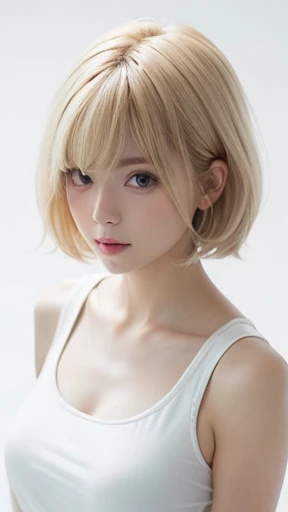 1 girl, solo, cute, looking at viewer, beautiful body, blush, (silver blonde short wavy hair), (small breast), (green eyes), very life-like eyes, stylish casual outfit, beautiful environment, highly detailed, masterpiece, best quality, highest quality, high resolution, (masterpiece:1.2), realistic lighting, incredible lighting