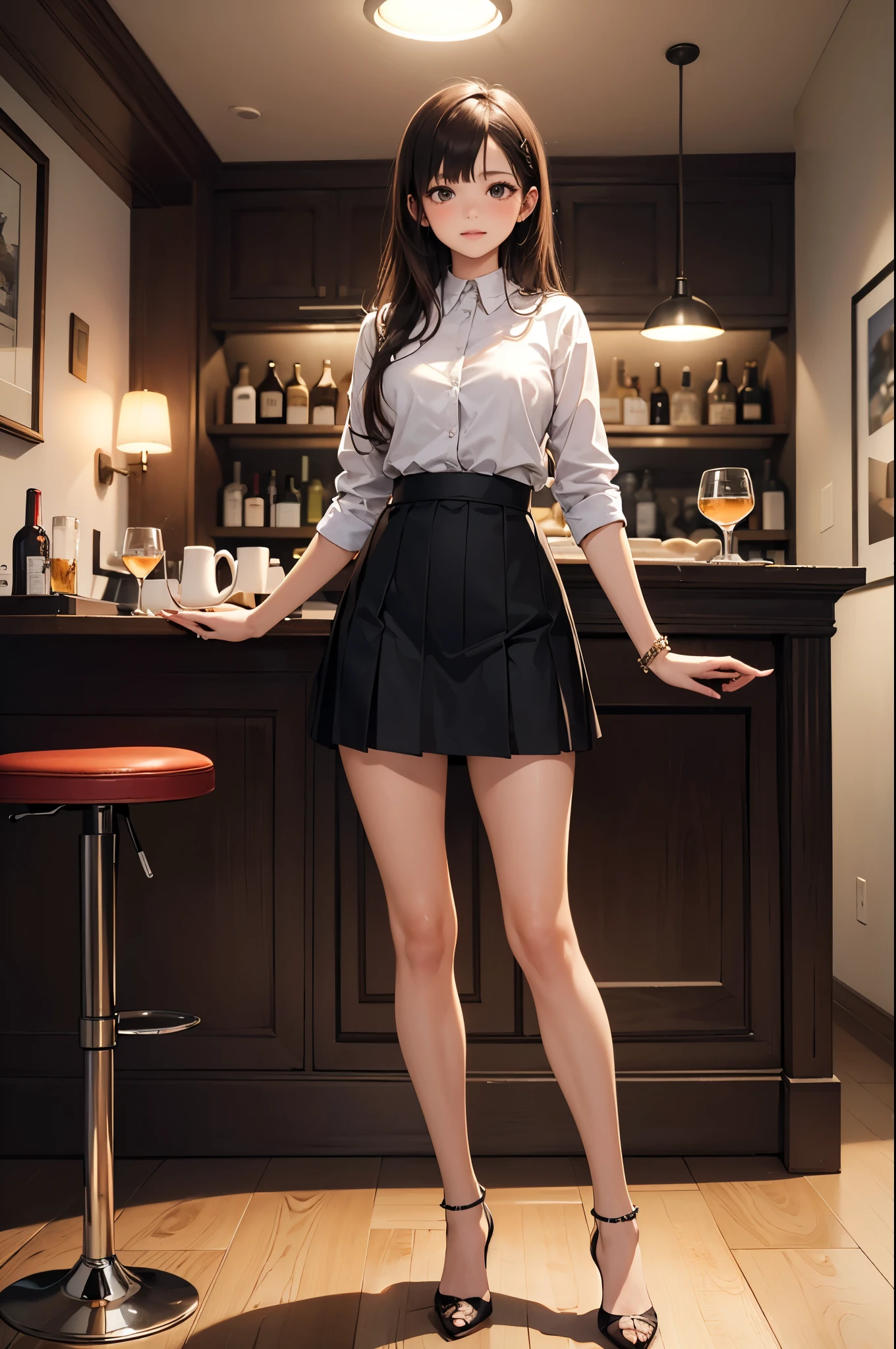(The FW), 1womanl, Solo, 24 year old, 7headed body, (cute face), (Ideal ratio body proportions), emphasis on the buttocks, cafes, waitresses, A smile, Wet, Clothes are see-through, long , de pele branca, small tits, A slender, Dark hair, short-hair, beauty legs, Small buttocks, Skinny Legs, surrealism, Cinematic lighting, depth of fields, One-person viewpoint, F/1.8, 135 mm, nffsw, masutepiece, ccurate, Anatomically correct, Textured skin, Super Detail, high details, High quality, awardwinning, Best Quality, hight resolution, 8K