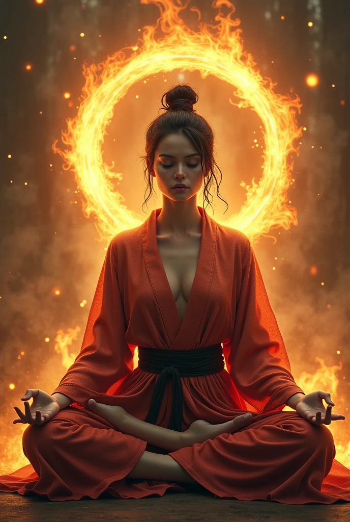 Immortal  goddess, Super beautiful, 8K, Super big breasts, Meditating, A pale white cloth covered part of her body, sitting cross-legged, The golden glowing magic array swirled behind her, A magical aura surrounded her part, magical, fantasy, Milky Way Galaxy background, (4 elements, Fire, water, Wind, earth, Surround it),巨大的胸部，巨大的乳房，露出胸部，露出乳房，巨大的胸部，
