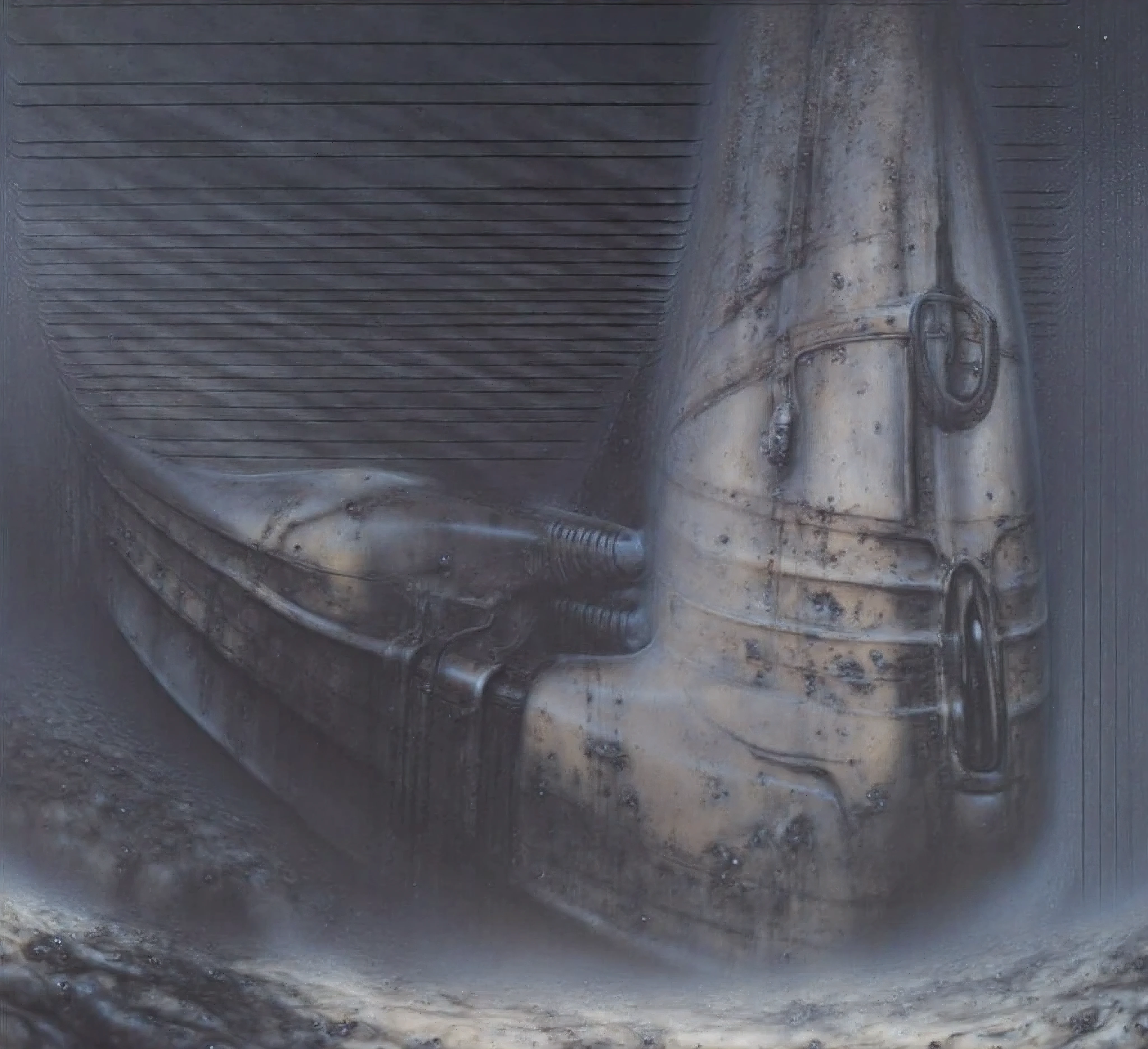 H. R. Giger's g1g3r, , Giger_style,  , The image is a detailed view of H.R. Giger's \" Alien III  \" plate, featuring HRGGR, H.R. GIGER  This is a sepia tone photograph of derelict spaceship's side. The ship has a large hull and is adorned with various patterns and designs. (Isometric positioning:1.4)
, (Triadic:1.1), (Proportion:1.1),  , (Reflected light:1.2), Parchment, , ultra detailed, intricate,, dry b (best quality:1.4), H.R. GIGER,  BY GIGER