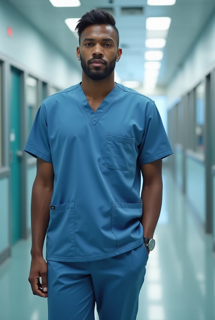 Photo of a tall dark-skinned man dressed in a doctor's uniform in a back surgery room